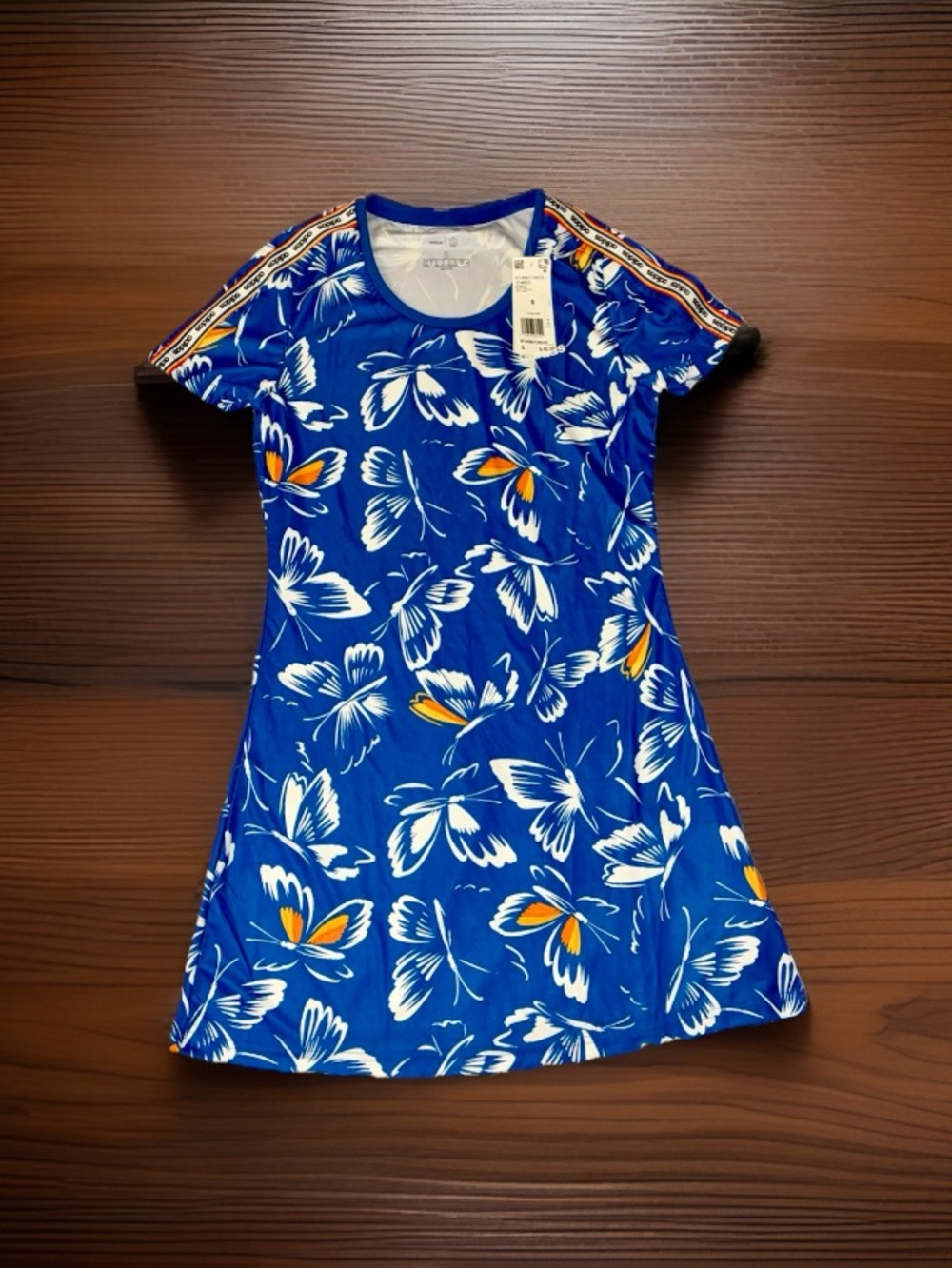Adidas x FARMrio Blue Butterfly Women's Mini Dress, Size Small